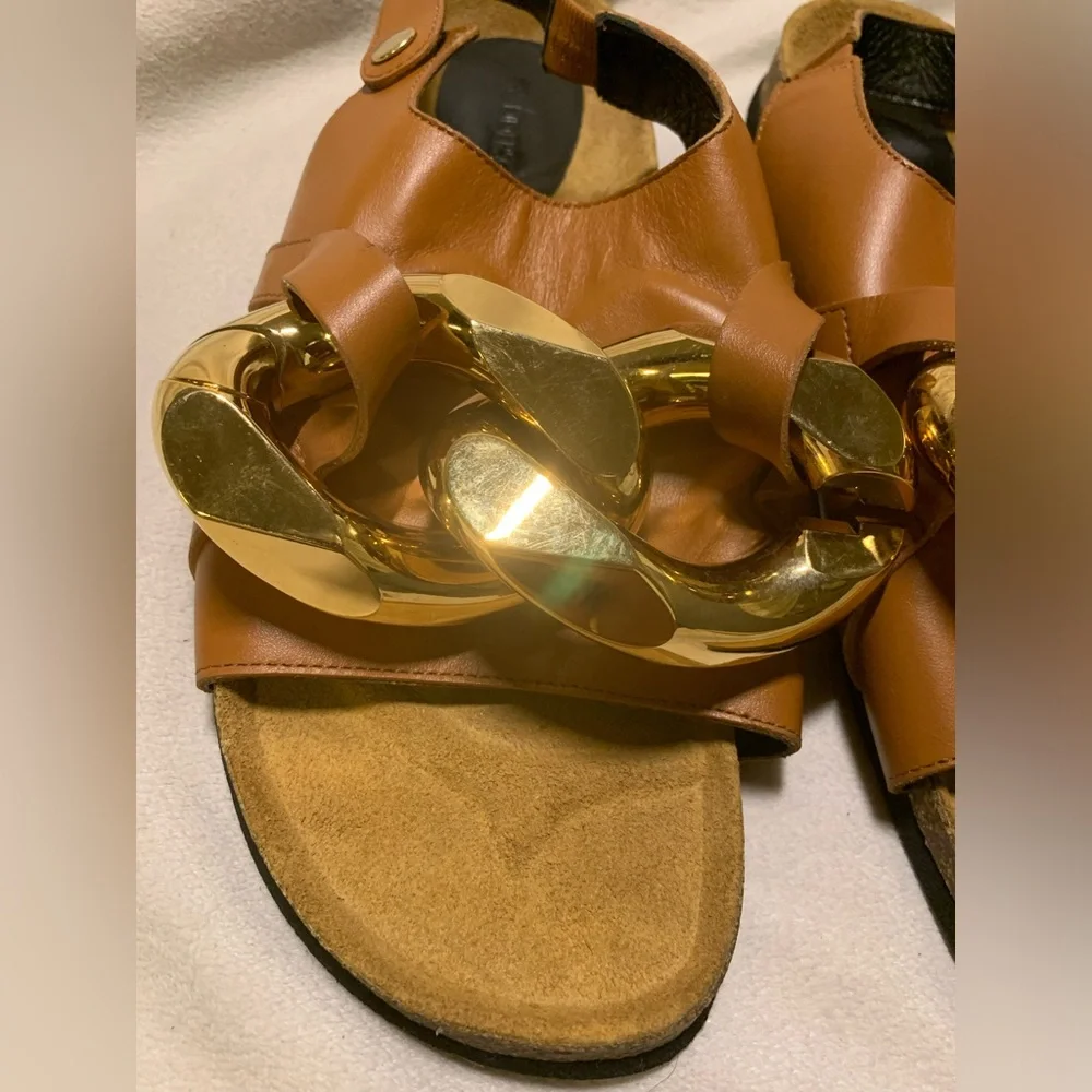 JW ANDERSON Cognac Brown Leather Chain Link Slingback Sandals size 12 NWOB - Picture 9 of 16